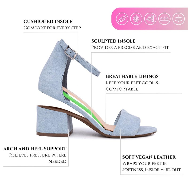 Sugar Women's Low Block Heel Two-Piece Dress Shoe - Ankle Strap Pump Sandal for Ladies,Noelle-Baby Blue-9 - Image 2